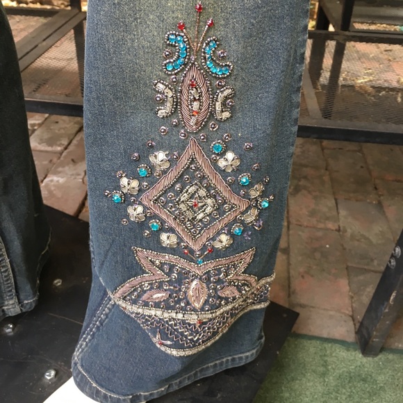 DOMALLO Boot-Cut Dark Denim Wash Embellished Jeans - Picture 1 of 7